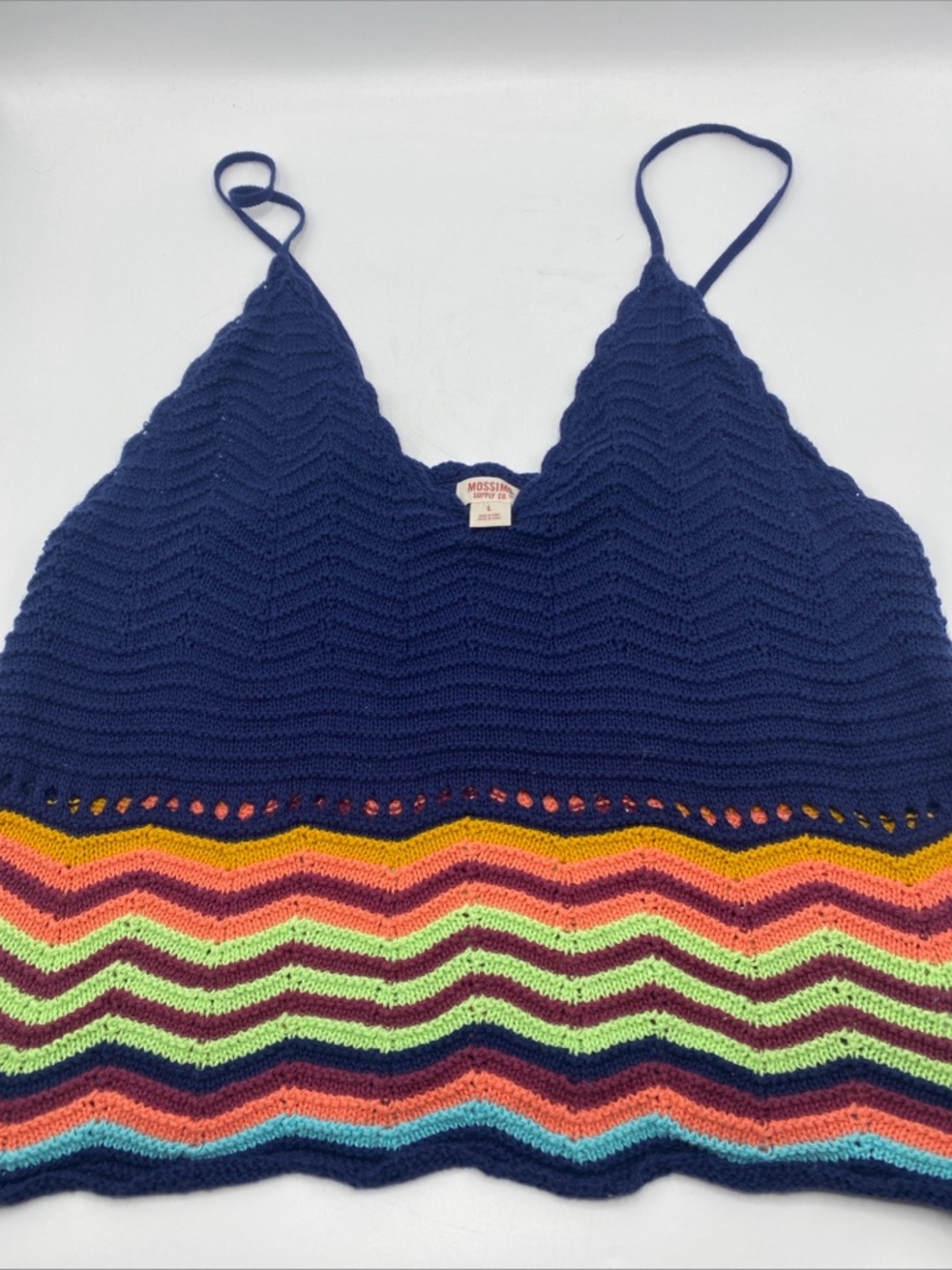 Crochet Knit Sweater Tank Top Rainbow Chevron Y2K Boho Bohemian Summer Large